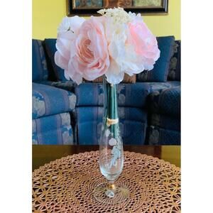 Vintage Fenton Glass "50th Anniversary" Bud Vase 10.5”H Clear Floral Printed